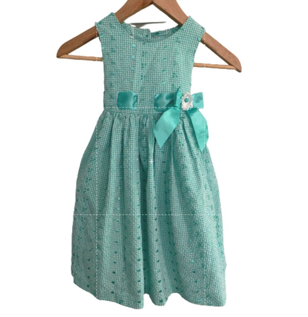 Bonnie Jean Vintage Eyelet Bow Dress Green White Checkered Size 5